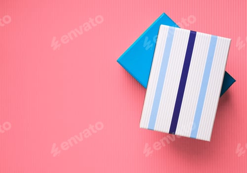 Preview: Gift boxes stack on pink background