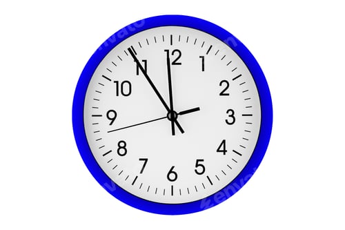Preview: Blue watch, wall clock 11 hours 45 minutes on isolated or white background