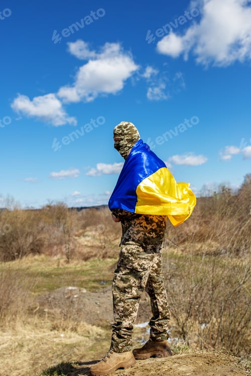 Preview: Armed Forces of Ukraine. Ukrainian soldier. Military uniform. Ukrainian flag.