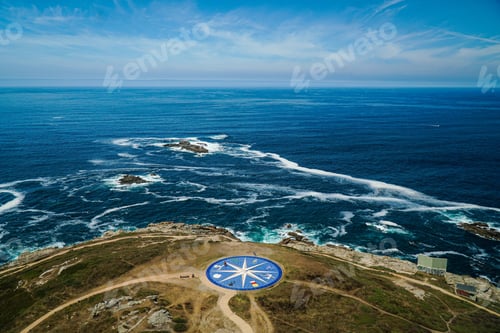 Preview: Aerial shot of the Compass Rose in Coruna, Spain