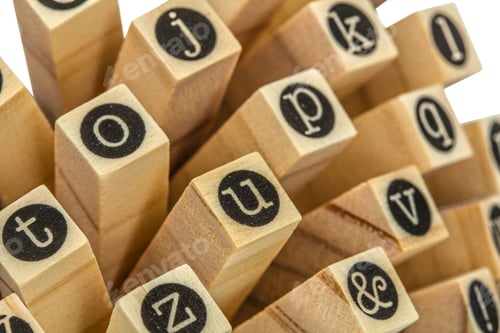 Preview: English alphabet lowercase, collage of isolated wood letterpress