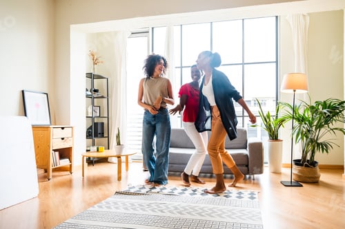 Preview: Three mixed race hispanic and black women bonding at home