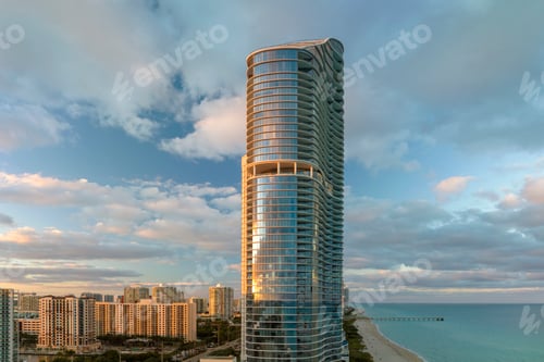 Preview: View from above of luxurious highrise hotels and condos on Atlantic ocean shore