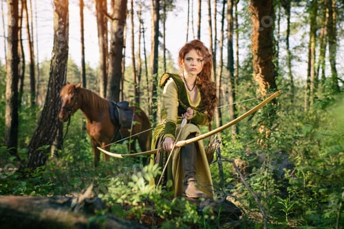 Preview: Fantasy medieval woman hunting in mystery forest