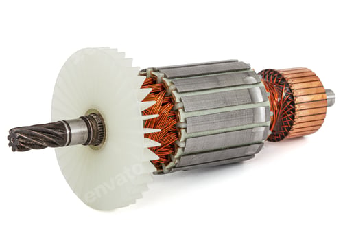 Preview: Rotor or of anchor electric motor closeup, isolated on white background