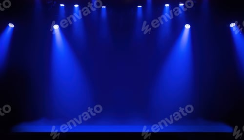 Preview: Light on a free stage, scene with blue spotlights