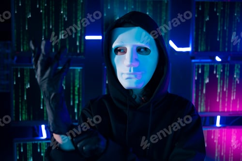 Visualização: A Hacker is using laptop computer to steal data