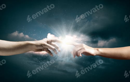 Preview: Close Up Of Two Hands Reaching Each Other With Fingers
