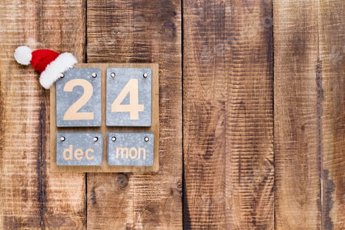 Preview: Christmas greeting card wooden background.