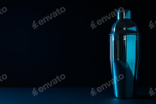 Preview: Concept of preparing cocktail, shaker, space for text