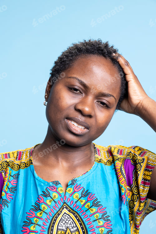 Preview: African American woman in the studio suffering from symptoms of illness