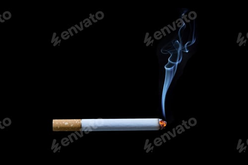 Preview: Cigarette with smoke on black background