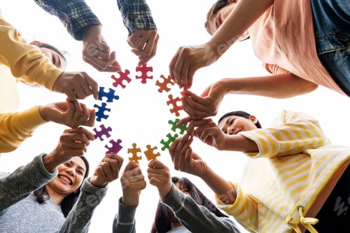Preview: Team LGBTQ Rainbow hand holding Jigsaw Puzzles Flags of Diversity Gay and lesbian for Celebration