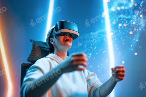 Preview: Woman with VR virtual reality goggles