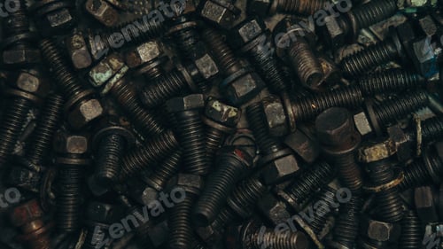 Preview: Old metal elements of mechanical in train for industrial background.
