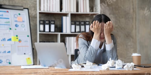 Preview: asian woman thinking hard concerned about online problem solution looking at laptop screen, worried