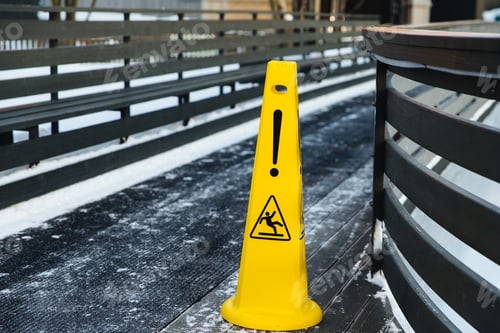 Preview: Be aware of slippery road. Slippery yellow surface sign. Wet floor sign. Icing concept