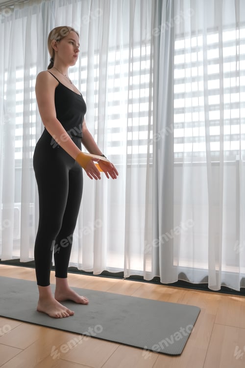 Preview: Fit home.Wellness,yogawoman fitness exercises, pilates, exercising in the living room. Concept sport