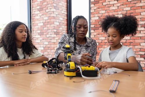 Preview: Diverse students building robot in STEM class