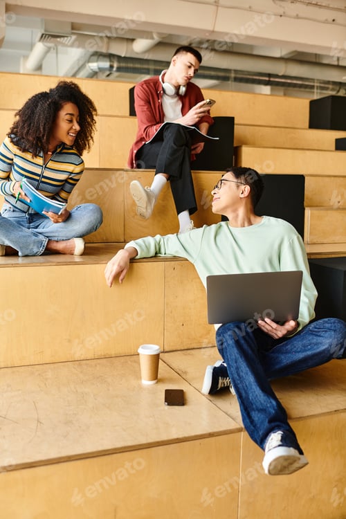Preview: Diverse students engaged on bleachers