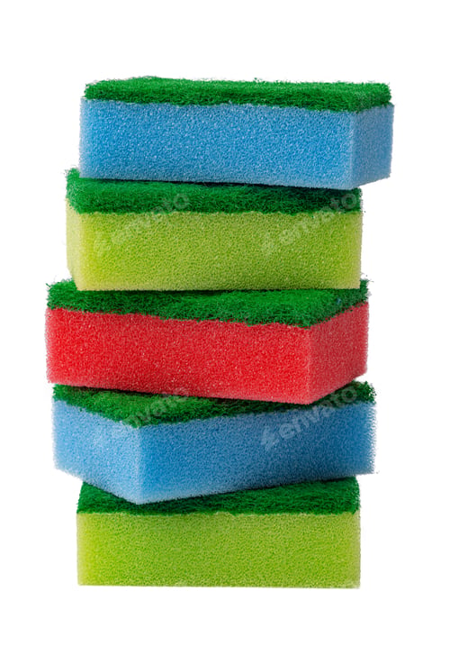 Preview: Stack of kitchen sponges isolated on white background