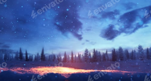 Preview: Snow in light in winter snowing landscape at night.