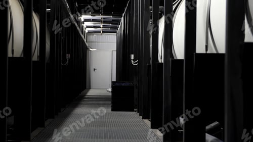 Preview: Factory equipment for water purification. Media. Long dark corridor at the industrial chemical plant
