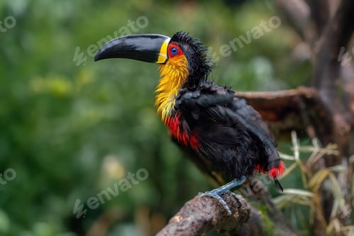 Preview: Soaking Wet Channel-billed Toucan (Ramphastos vitellinus ariel) - Ariel Toucan
