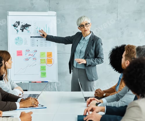 Preview: young business people meeting office teamwork group whiteboard presentation seminar senior mature