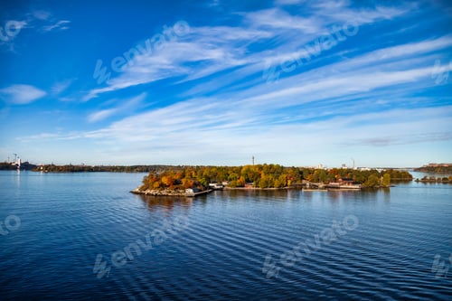 Preview: Aerial landscape of archipelago of islands with buildings and houses in Baltic Sea