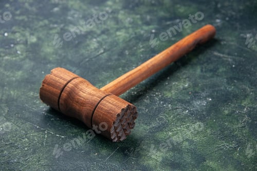 Preview: front view wooden hammer for meat beating on dark background kitchen color wood photo butcher meat