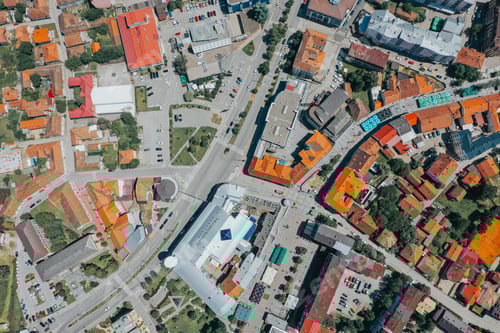 Preview: Aerial shot of the houses and landscapes over Brcko district in Bosnia and Herzegovina