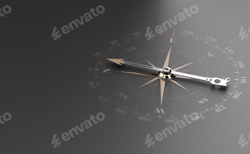 Preview: Business Guidance Or Orientation Concept. Compass over Black Background