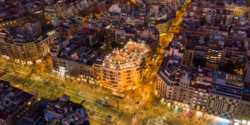 Preview: Aerial view of the Modernist house Casa Mila also known as La Pedrera designed by Antoni Gaudi