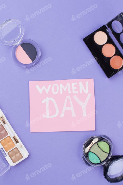 Preview: Cosmetic layout powder cases on a women day.