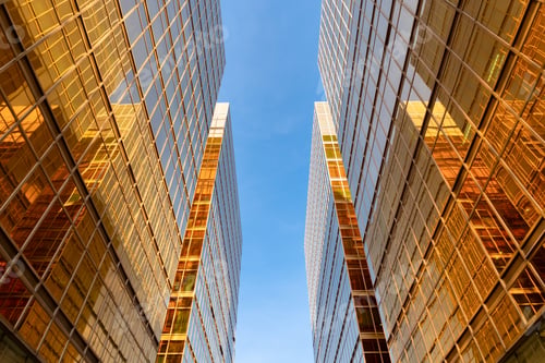 Preview: Office buildings windows. Glass architecture facade design with reflection