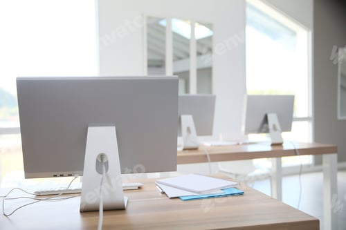 Preview: Desktop Computers Set On Tables In Classroom
