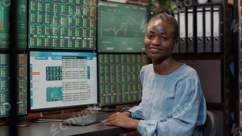 Preview: Portrait of hedge fund trader working with stock market sales