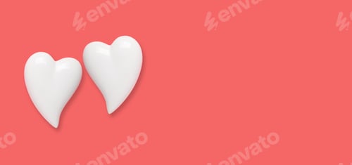 Preview: Two white hearts on a red background. Simple concept for Valentine's day holiday