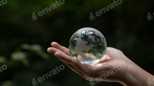 Preview: Crystal globe on hand. Environmental ESG concept. Society and Governance Sustainable global