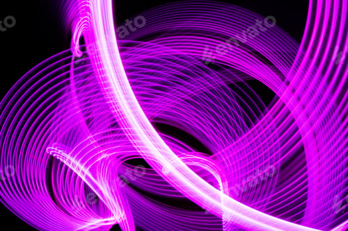 Preview: Abstract neon metallic pink curvy lines on black background. Technology data.