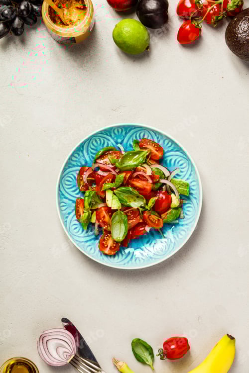 Preview: Fresh Tomato Salad Ingredients Flat Lay