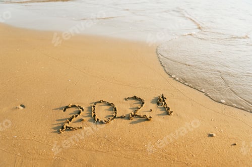 Preview: 2021 inscription on sand near the sea