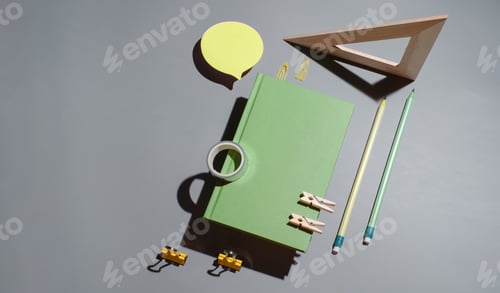 Preview: Notepad, yellow sticker and office supplies