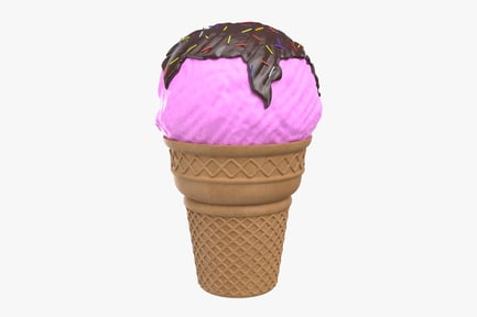 Preview: Pink Ice Cream with Chocolate Drizzle and Sprinkles in Waffle Cone