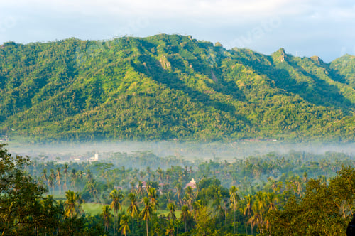 Preview: View Over Early Morning Mist on the Kedu Plain During Sunrise at Borobudur Temple, Yogyakarta, Java,