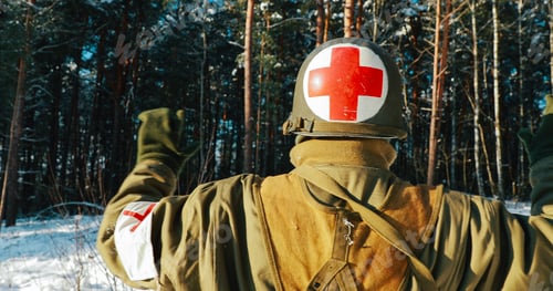 Preview: Re-enactor Dressed As American Soldier Medic Of USA Infantry Of