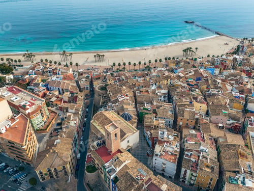 Preview: Aerial view of the Villajoyosa cityscape on a bright day from above