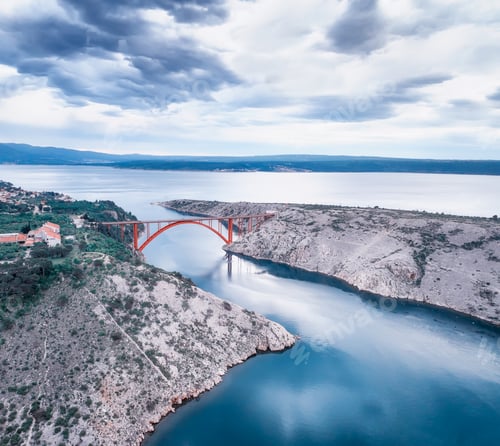 Preview: Aerial panoramic view with Maslenica bridge in Croatia