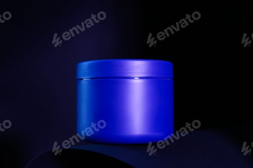Preview: Jar of hair care cosmetic product for blonde hair on dark background, closeup